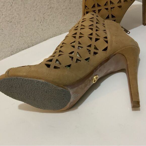 Michael Kors Tan Open Toe Suede Heeled Booties 7M - Picture 6 of 15